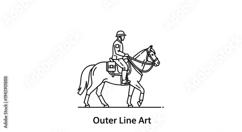Equestrian Police Officer on Horseback - Outer Line Art