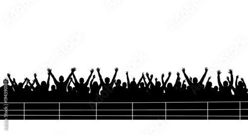 Excited Crowd Silhouette with Hands Raised at Concert or Event