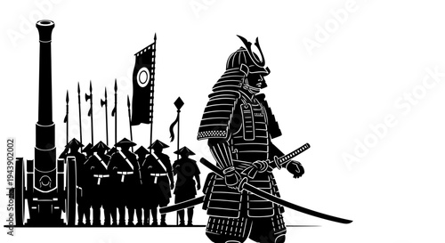 Samurai Warrior with Cannon and Soldiers, Japanese Military History