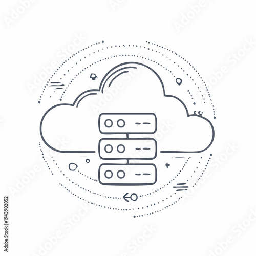 Cloud Computing Technology Line Icon Set