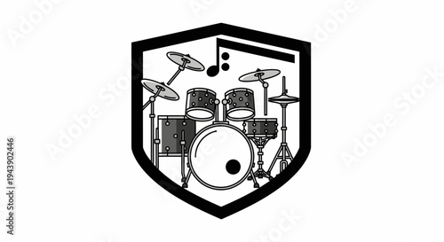 Drum set in shield logo design.