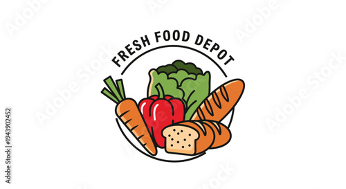 Fresh food logo with vegetables bread.