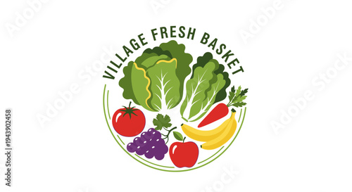 Fresh fruit and vegetable basket logo.