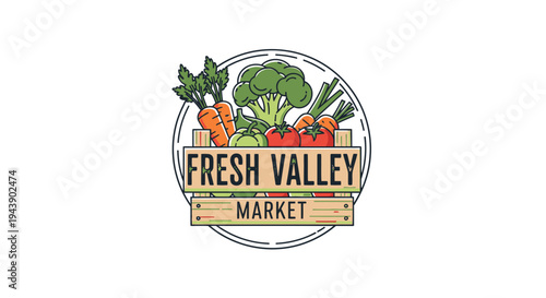 Fresh Valley Market logo with vegetables.