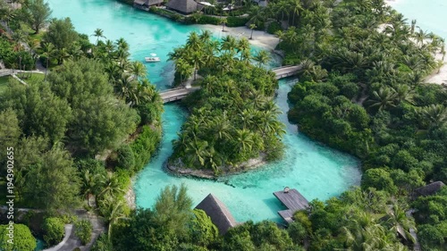 Wallpaper Mural Luxury Resort on Bora Bora Island, French Polynesia, Drone Shot of Lagoon, Buildings and Tropical Lush Torontodigital.ca