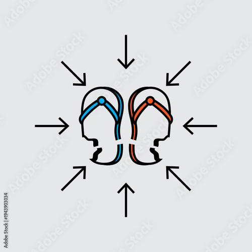 symbol of two pairs of broken sandals and many arrows.eps