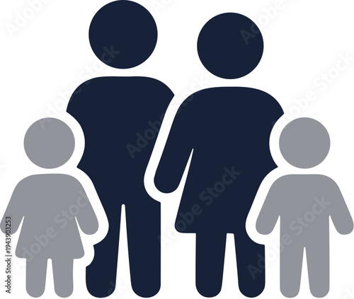 Simple Flat Design Family Icon with Father, Mother, Son and Daughter