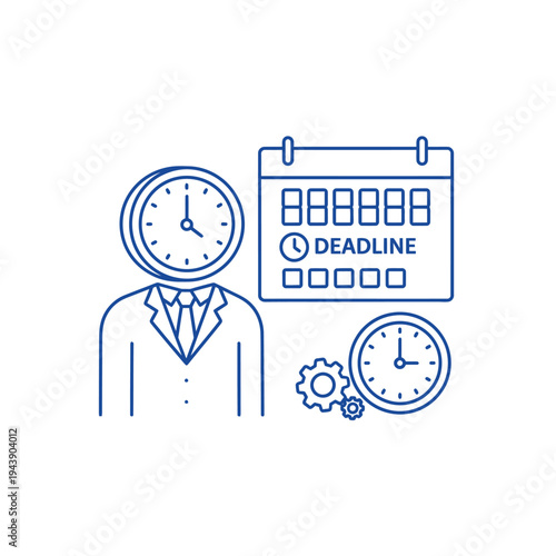 Business man with clock head and deadline calendar concept.
