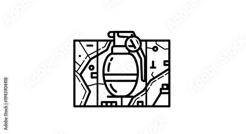 Grenade on Map Icon: Strategy, Warfare, Tactics, Danger, Military Planning