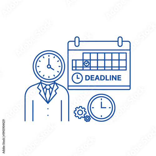 Business man with clock head and deadline calendar concept.