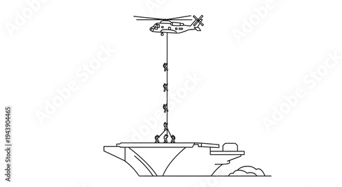 Helicopter Hoists Cargo and Personnel from Aircraft Carrier Deck