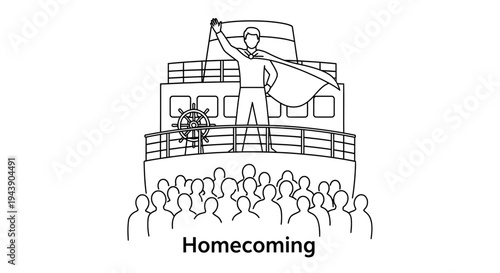 Heroic Leader Welcomes Crowd on Ship Deck, Homecoming Celebration