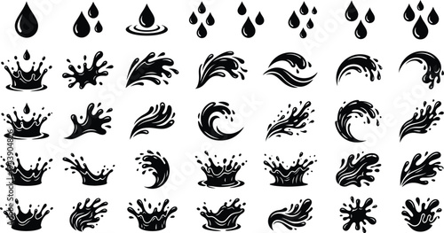 
Splash water vector black set icon. Fresh droplet isolated black set icon. Vector illustration splash of water on a white background.
