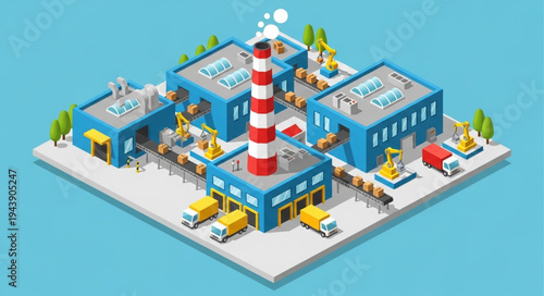 Industrial Factory Complex With Buildings.