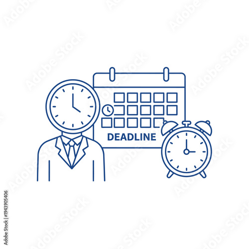 Business man with clock head and deadline calendar concept.