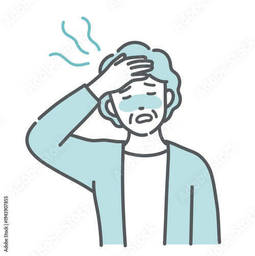 ほてりや発熱で辛そうなシニア女性（おばあちゃん）のイラスト