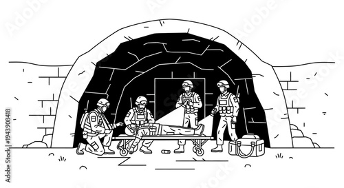 Military Medics Treat Injured Soldier in Bunker Entrance