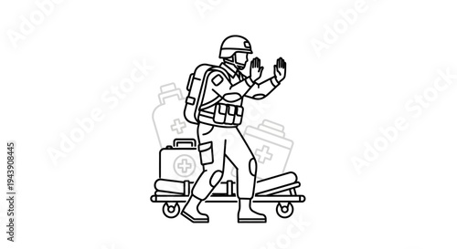 Military Medic with Medical Equipment on Stretcher, First Aid, Emergency Rescue
