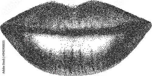 Mouth vintage y2k stipple art, lips halftone stipple brutalist retro vector png with transparent background, grin 2000s aesthetic photocopy effect tattoo
