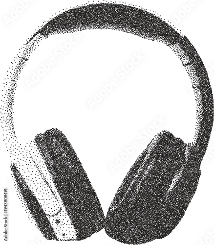 Headphone vintage y2k stipple art, audio halftone stipple brutalist retro vector png with transparent background, music 2000s aesthetic photocopy effect tattoo