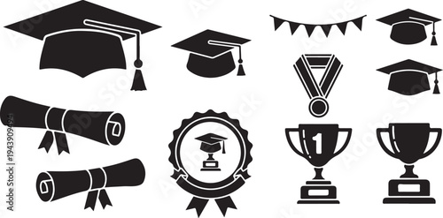 Graduation icons and symbols for education and achievement
