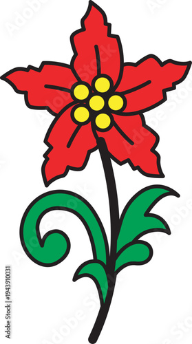 Red poinsettia flower with yellow center vector illustration flat design