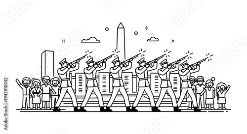 Military Parade with Spectators and Washington Monument