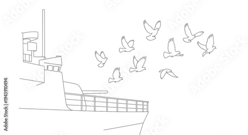 Military Ship Releasing Doves of Peace, Symbolizing Hope and Freedom