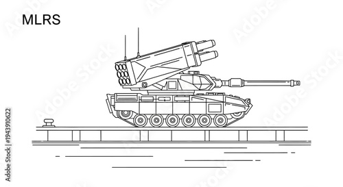 MLRS Rocket Launcher Military Vehicle Line Art Illustration