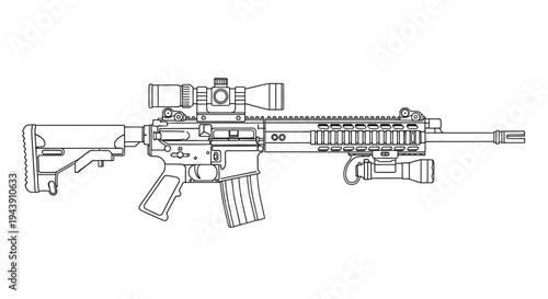 Modern Assault Rifle with Scope and Accessories, Tactical Weapon Illustration