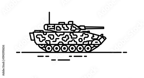 Modern Camouflage Tank Icon, Military Vehicle Line Art, Army Battle Machine