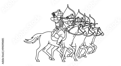 Mongol horse archers in battle formation, historical illustration