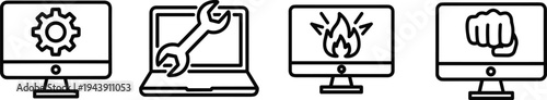 Four icons representing different computer system statuses or issues