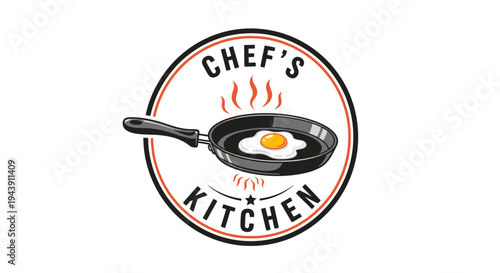 Frying pan with egg inside.