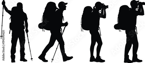 Adventurers and photographers exploring the wilderness with various gear