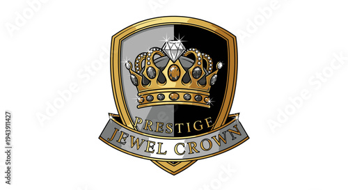Golden crown on a shield logo.