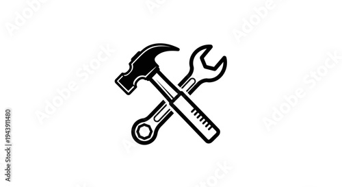 Hammer and adjustable wrench crossed tools 1.