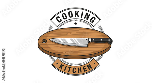 Kitchen knife on wooden cutting board.