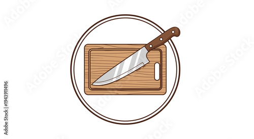 Knife on wooden cutting board.