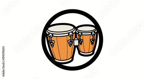 Two brown drums in circle frame.