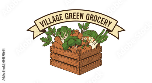 Vegetable crate with green leaves.