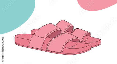 Pair of trendy pink platform slides with double straps on a colorful background perfect for casual summer wear and beach outings.