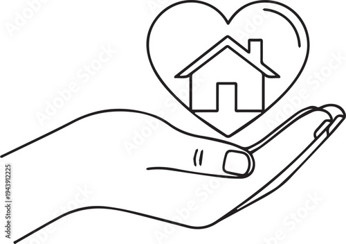 Vector illustration of hand holding heart with house icon