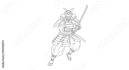 Samurai Warrior Drawing: Dynamic Pose with Katana Sword