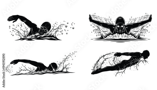 Woman Swimmer Silhouette Freestyle Stroke Icon Vector Art