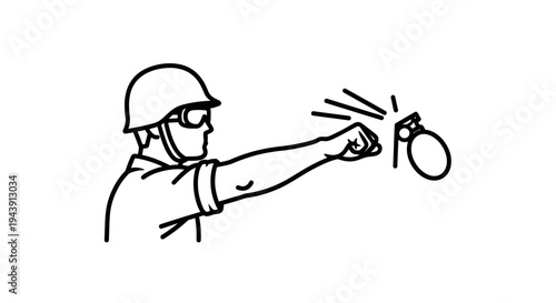 Soldier throwing a grenade, military action, tactical warfare, combat, explosive device