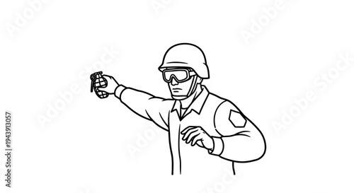 Soldier throwing a grenade, military training, combat readiness, action pose