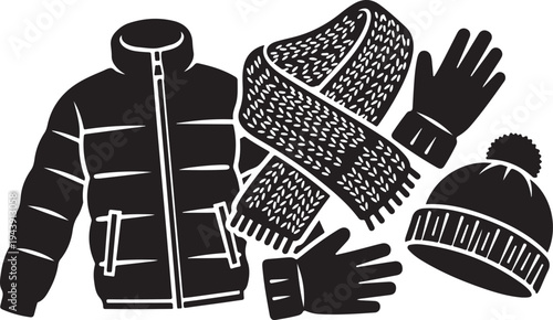 Winter clothing set with jacket gloves hat and scarf