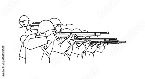 Soldiers Aiming Rifles in Formation