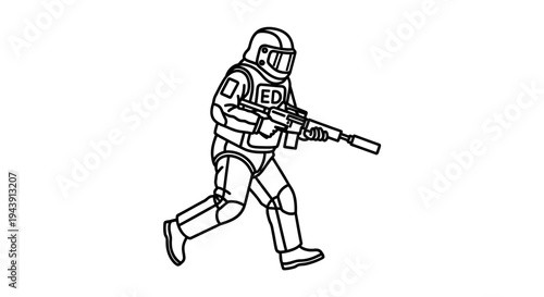 Soldier in tactical gear with assault rifle, running, action pose, military, combat, special forces